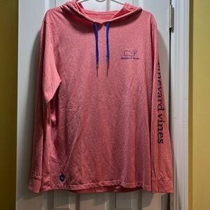 Vineyard Vines Orange/White Lightweight Long Sleeve Hood Shirt - Size Medium